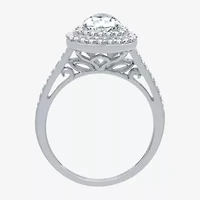Signature By Modern Bride (H-I / I1) Womens 1 1/2 CT. T.W. Lab Grown White Diamond 10K Gold Pear Side Stone Halo Engagement Ring