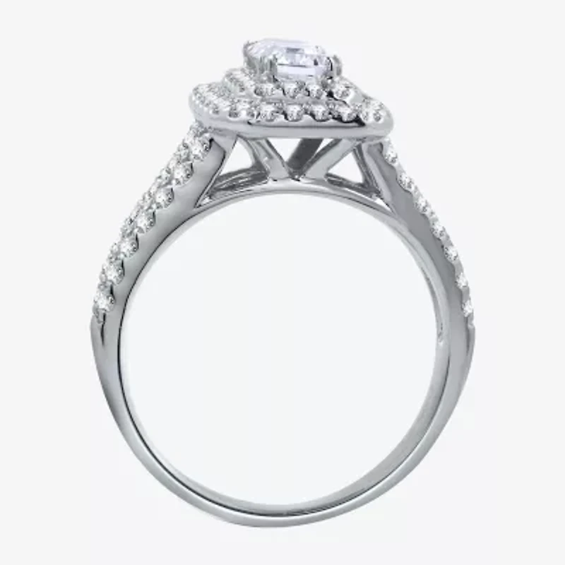 Signature By Modern Bride (H-I / I1) Womens 1 1/4 CT. T.W. Lab Grown White Diamond 10K Gold Side Stone Halo Engagement Ring