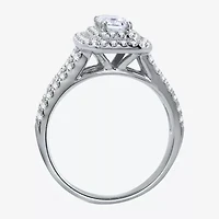 Signature By Modern Bride (H-I / I1) Womens 1 1/4 CT. T.W. Lab Grown White Diamond 10K Gold Side Stone Halo Engagement Ring