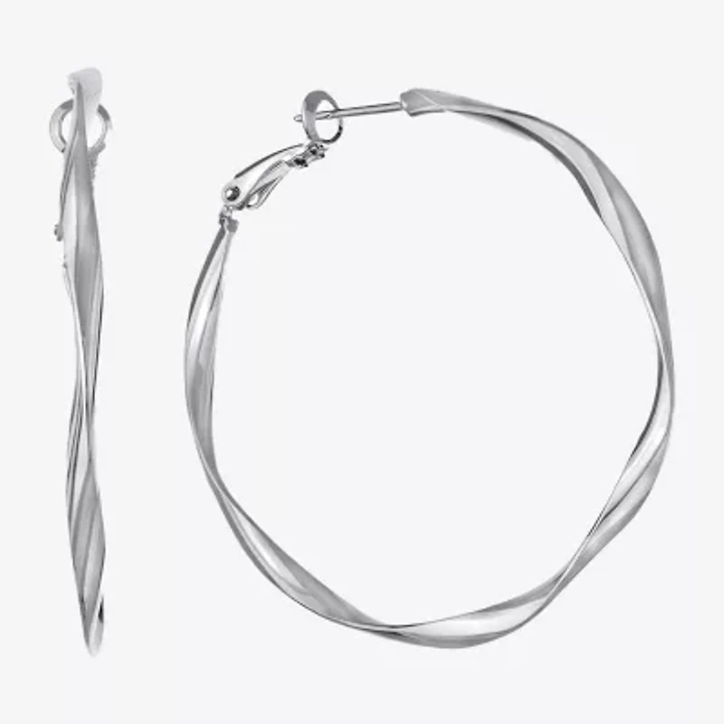 Silver Reflections Womens 48.7mm Hoop Earrings
