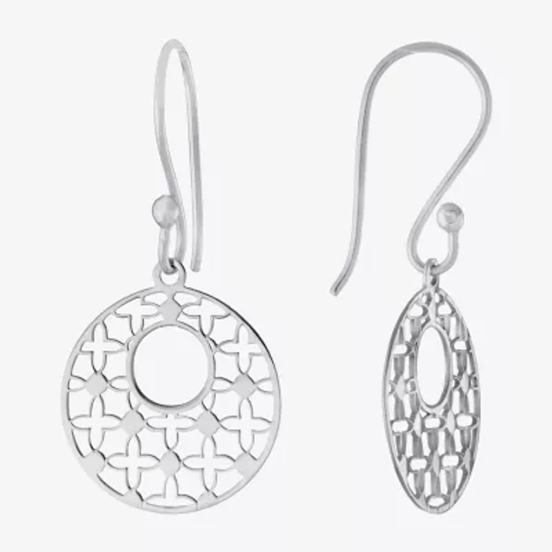 Silver Treasures Womens Sterling Silver Round Drop Earrings