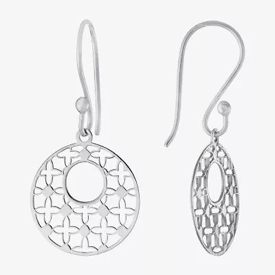 Silver Treasures Womens Sterling Silver Round Drop Earrings