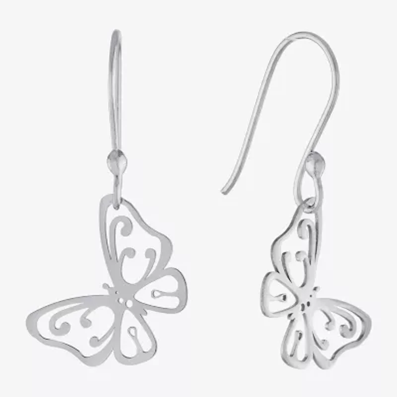 Silver Treasures Womens Sterling Silver Butterfly Drop Earrings