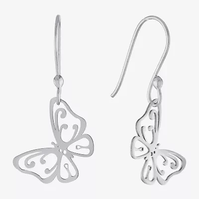 Silver Treasures Womens Sterling Silver Butterfly Drop Earrings