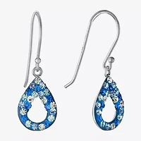 Silver Treasures Womens Blue Crystal Sterling Silver Oval Drop Earrings