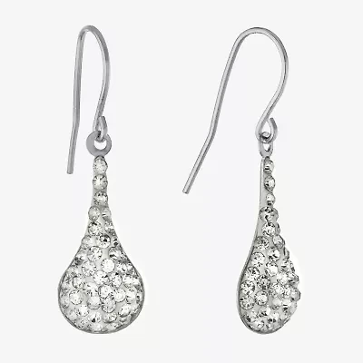 Silver Treasures Womens White Crystal Sterling Silver Oval Drop Earrings