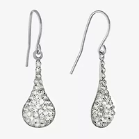 Silver Treasures Womens White Crystal Sterling Silver Oval Drop Earrings