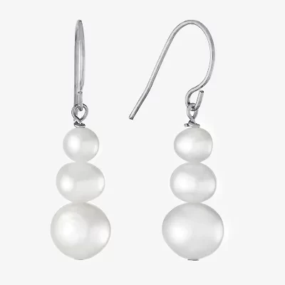 Silver Treasures Womens White Simulated Pearl Sterling Silver Drop Earrings