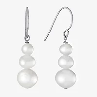 Silver Treasures Womens White Simulated Pearl Sterling Silver Drop Earrings