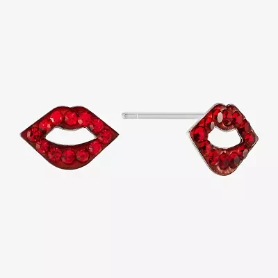 Silver Treasures Lips Red Crystal Sterling Silver 7.1mm Stud Earrings