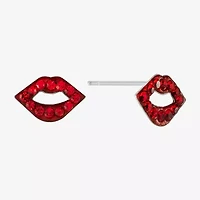 Silver Treasures Lips Red Crystal Sterling Silver 7.1mm Stud Earrings