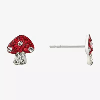 Silver Treasures Mushroom Multi Color Crystal Sterling Silver 9.1mm Stud Earrings