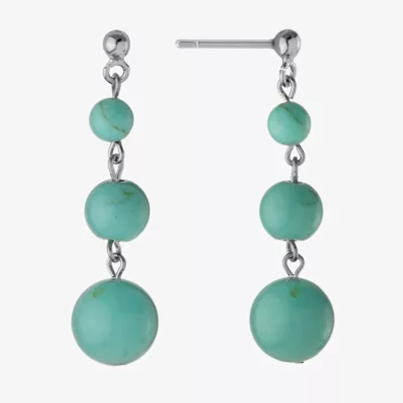 Silver Treasures Enhanced Womens Blue Turquoise Sterling Silver Drop Earrings
