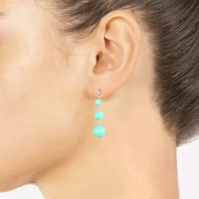 Silver Treasures Enhanced Womens Blue Turquoise Sterling Silver Drop Earrings