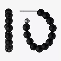 Silver Treasures Womens Black Chalcedony Sterling Silver 24.8mm Hoop Earrings