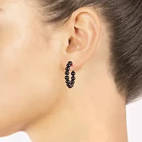 Silver Treasures Womens Black Chalcedony Sterling Silver 24.8mm Hoop Earrings