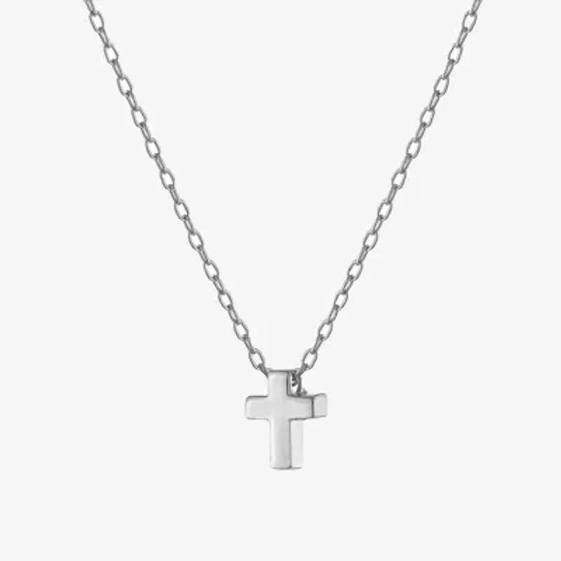 Silver Treasures Womens Sterling Silver Cross 16 Inch Pendant Necklace