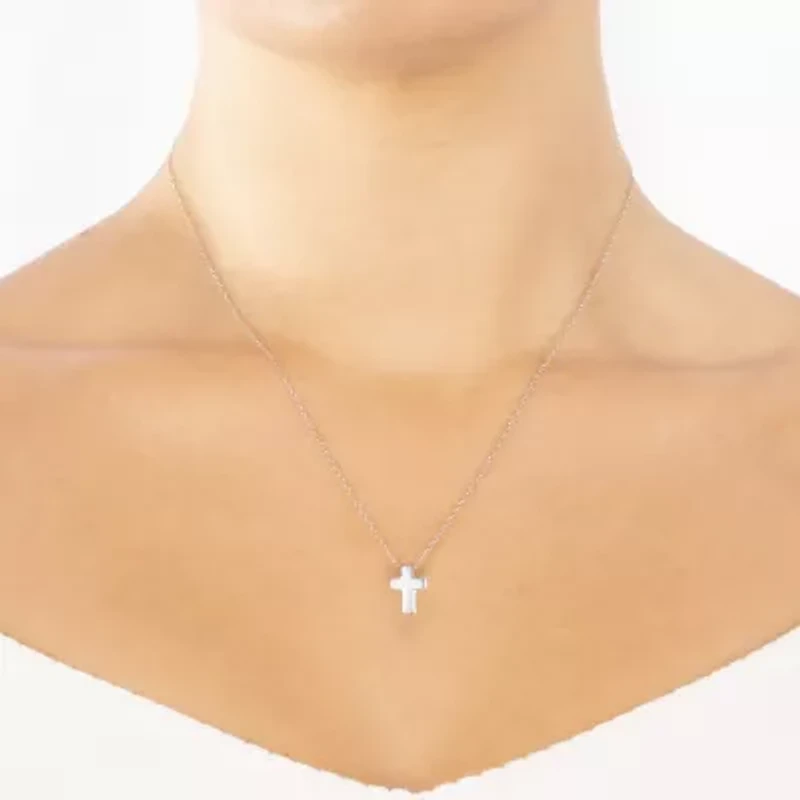 Silver Treasures Womens Sterling Silver Cross 16 Inch Pendant Necklace