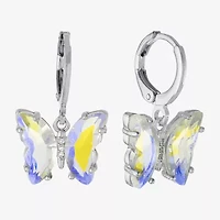 Sparkle Allure Womens Pink Cubic Zirconia Pure Silver Over Brass Butterfly Drop Earrings