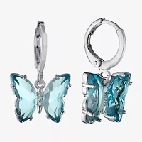 Sparkle Allure Womens Pink Cubic Zirconia Pure Silver Over Brass Butterfly Drop Earrings