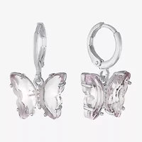 Sparkle Allure Womens Pink Cubic Zirconia Pure Silver Over Brass Butterfly Drop Earrings