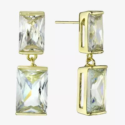 Sparkle Allure Womens Crystal 14K Gold Over Brass Rectangular Drop Earrings