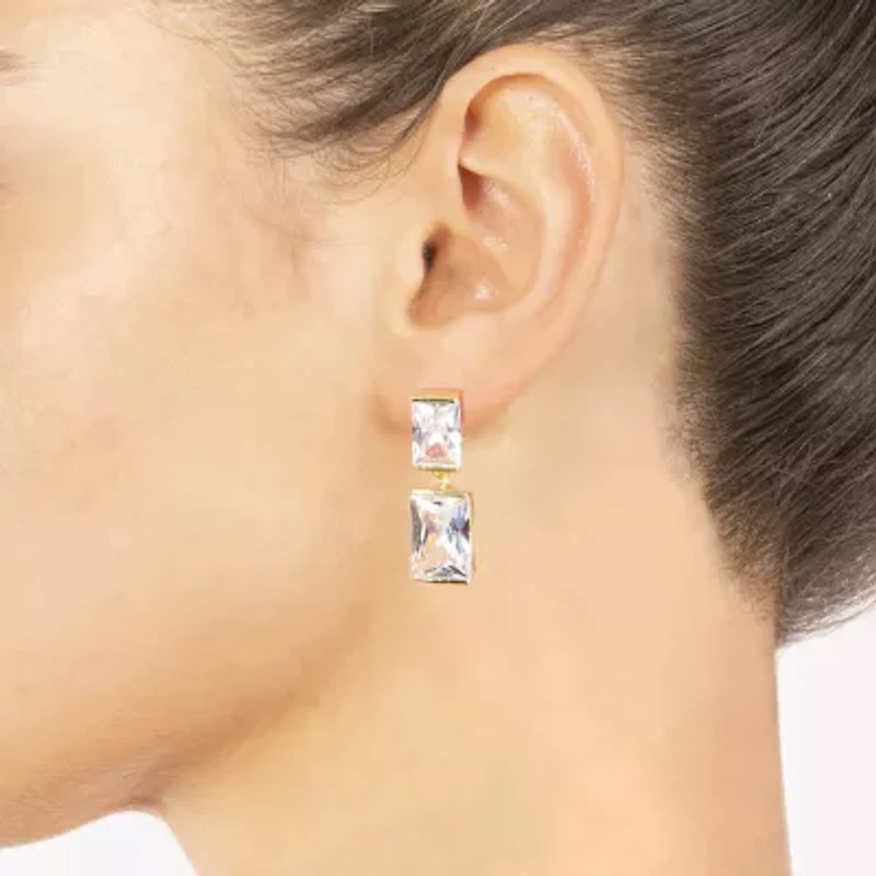 Sparkle Allure Womens Crystal 14K Gold Over Brass Rectangular Drop Earrings