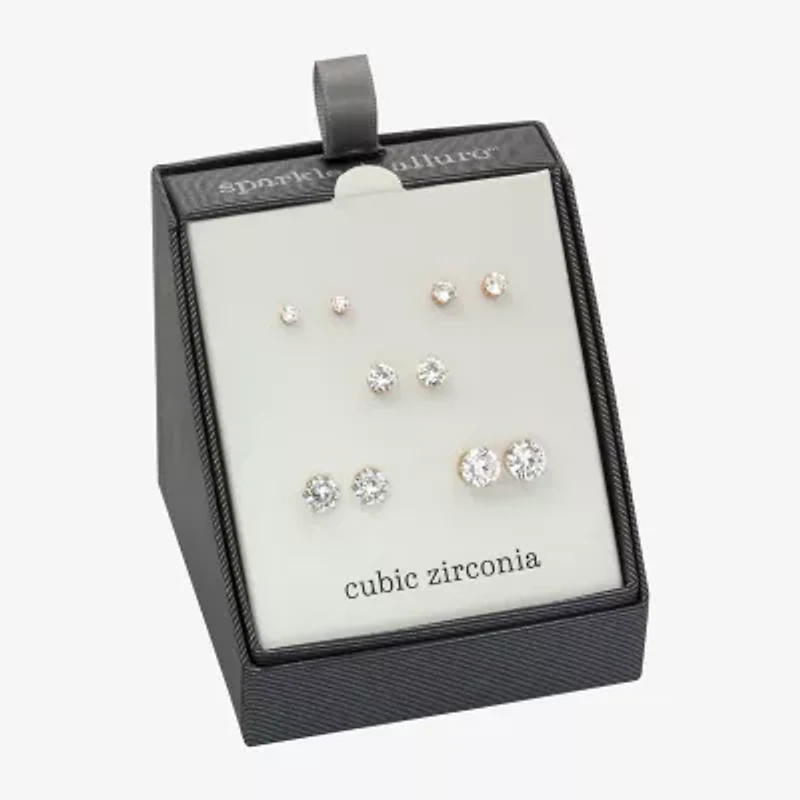 Sparkle Allure Womens Cubic Zirconia 14K Gold Over Brass Hypoallergenic 5 Pair Earring Set