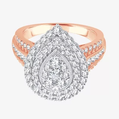 Womens 1 1/2 CT. T.W. Natural White Diamond 10K Rose Gold Pear Halo Engagement Ring
