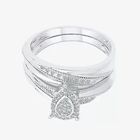 Womens 1/5 CT. Natural White Diamond Sterling Silver Pear Halo Bridal Set