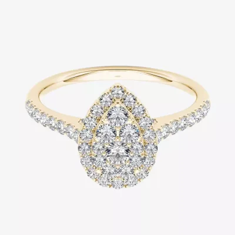 3/4 CT.T.W. Natural Diamond 10K Yellow Gold Pear-Shaped Engagement Ring