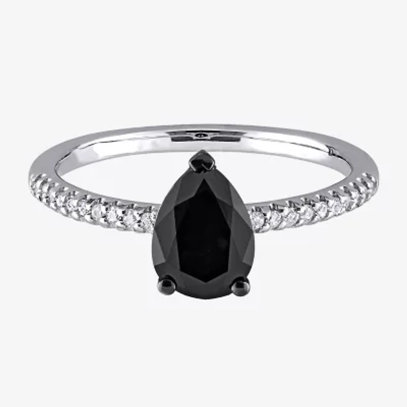 Midnight Black Womens 1 1/10 CT. T.W. Natural Diamond 14K White Gold Pear Engagement Ring