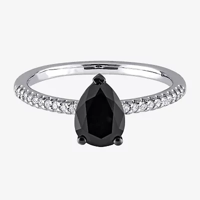 Midnight Black Womens 1 1/10 CT. T.W.  Natural Diamond 14K White Gold Pear Engagement Ring