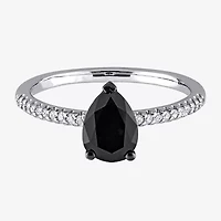 Midnight Black Womens 1 1/10 CT. T.W.  Natural Diamond 14K White Gold Pear Engagement Ring