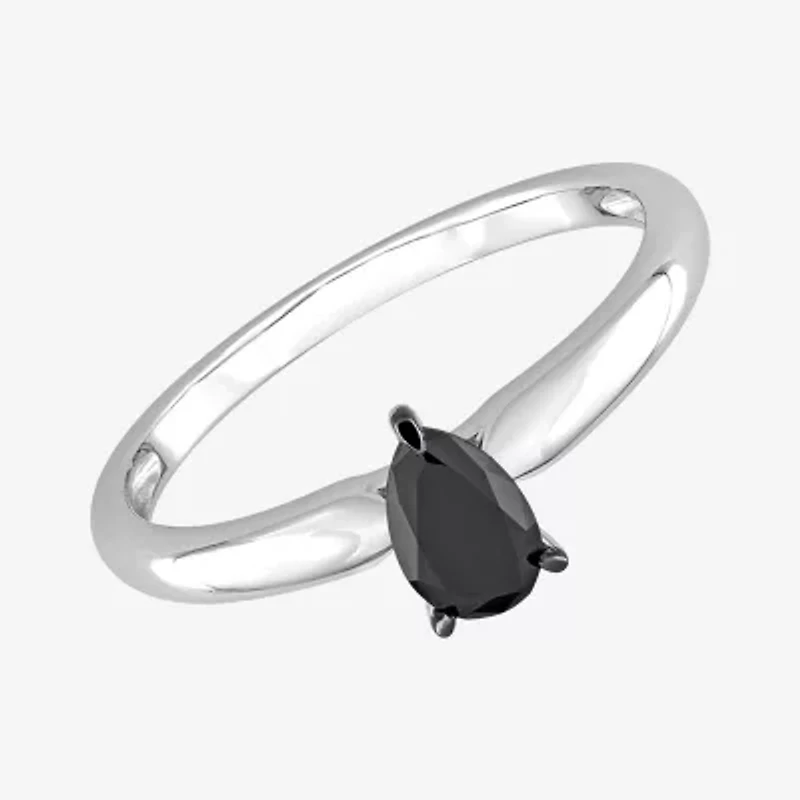 Midnight Black Womens 1/2 CT. Natural Diamond 14K White Gold Pear Solitaire Engagement Ring
