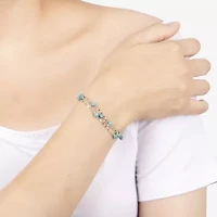 Womens Enhanced Blue Turquoise Sterling Silver Beaded Bracelet