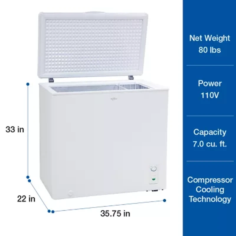 Koolatron Large Chest Freezer 7.0 cu ft (195L) White- Manual Defrost
