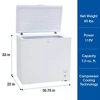 Koolatron Large Chest Freezer 7.0 cu ft (195L) White- Manual Defrost