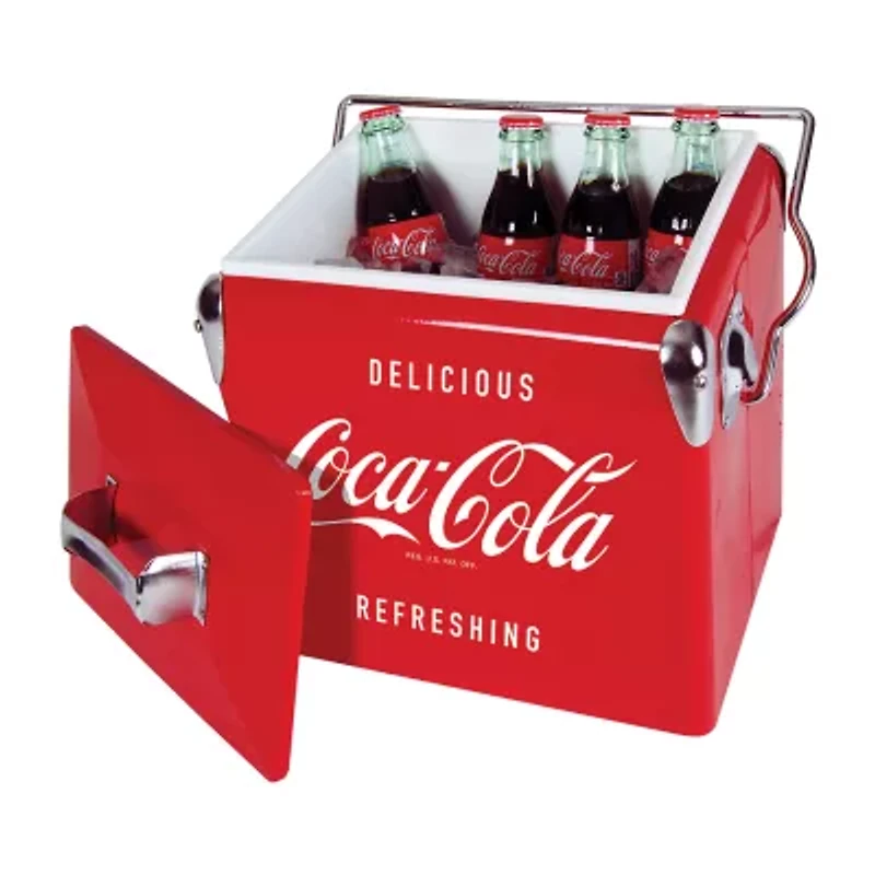 Coca-Cola Retro Ice Chest Cooler with Bottle Opener 13L (14 qt)- Red and Silver