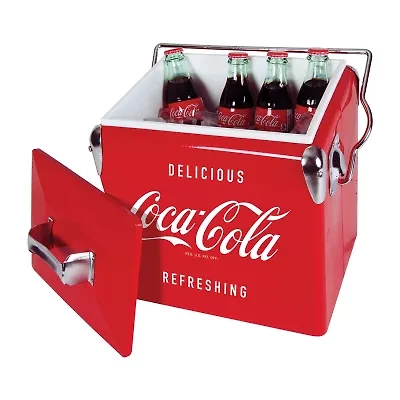 Coca-Cola Retro Ice Chest Cooler with Bottle Opener 13L (14 qt)- Red and Silver