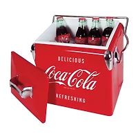 Coca-Cola Retro Ice Chest Cooler with Bottle Opener 13L (14 qt)- Red and Silver