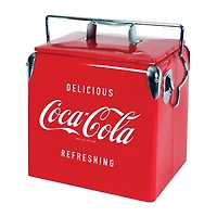 Coca-Cola Retro Ice Chest Cooler with Bottle Opener 13L (14 qt)- Red and Silver