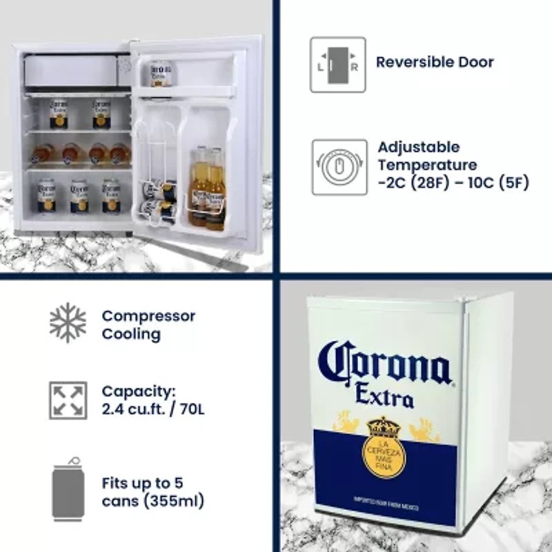 Corona Mini Beer Fridge with Freezer- 70 L/ 74 Qt-  2.4 Cu Ft