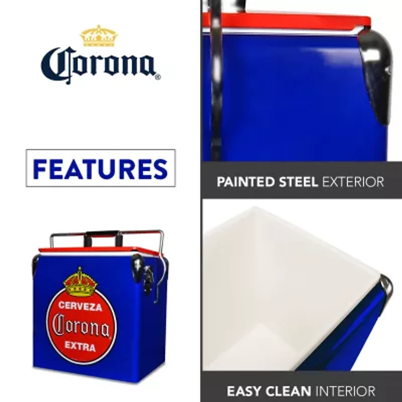 Corona Retro Ice Chest Cooler with Bottle Opener 13L (14 qt)- Blue and Red