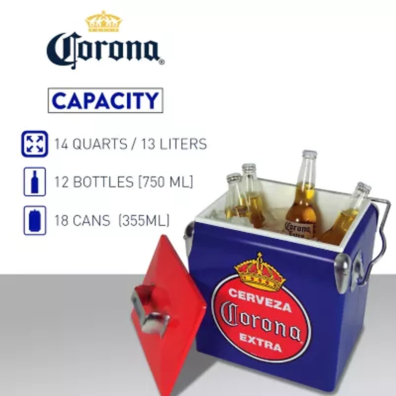 Corona Retro Ice Chest Cooler with Bottle Opener 13L (14 qt)- Blue and Red