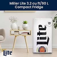 Miller Lite Compact Fridge with Bottle Opener- 90 L/ 95 Qt 3.2 Cu Ft