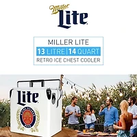 Miller Lite Retro Ice Chest Cooler with Bottle Opener 13L (14 qt)- White and Blue