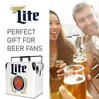 Miller Lite Retro Ice Chest Cooler with Bottle Opener 13L (14 qt)- White and Blue