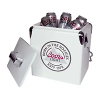 Coors Light Retro Ice Chest Cooler with Bottle Opener 13L (14 qt)- White and Silver