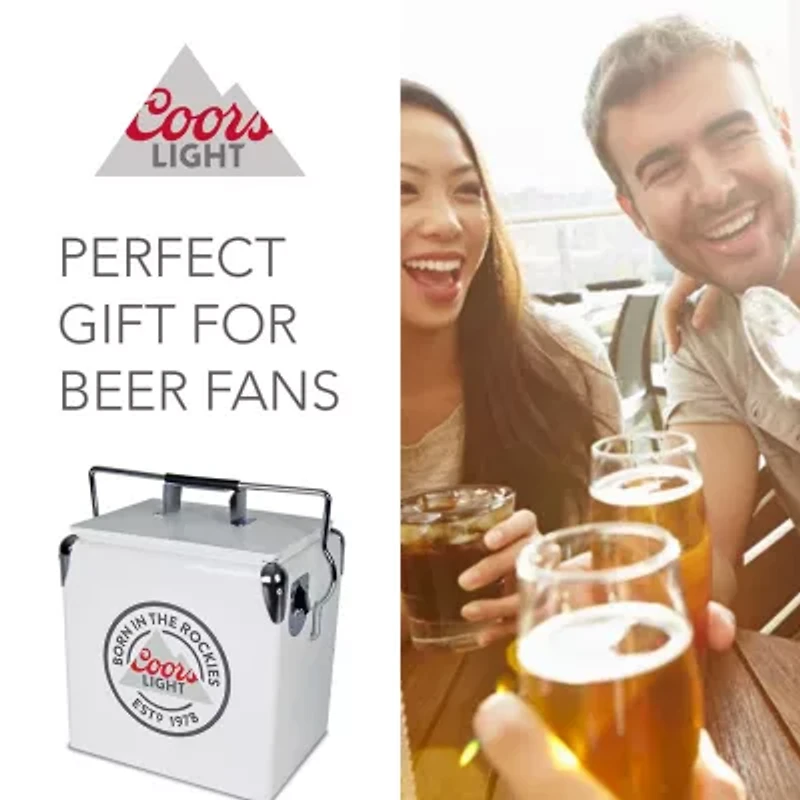 Coors Light Retro Ice Chest Cooler with Bottle Opener 13L (14 qt)- White and Silver